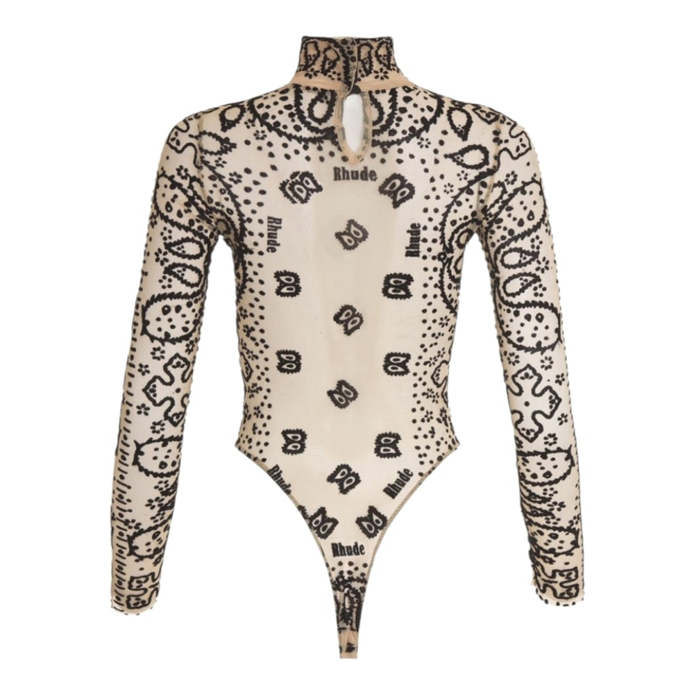 $495 NWT RHUDE Logo Bandana Embroidered Mesh Bodysuit Nude Medium
